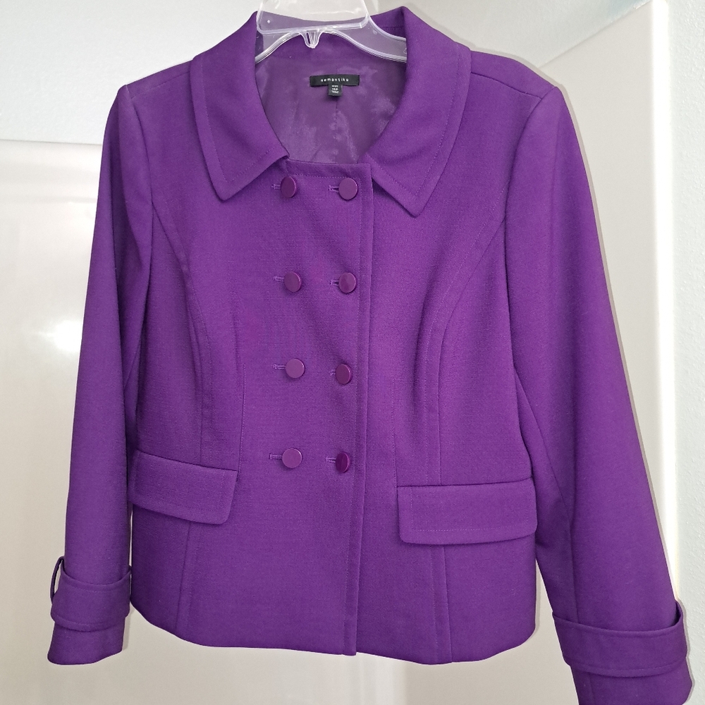 Semantiks Purple Pea Coat with Tailored Silhouette and Belt Detail